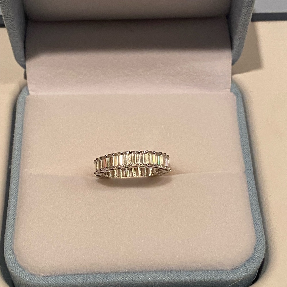 Eternity Band size 5 Elegant Emerald Trellis 14K white gold Moissanite